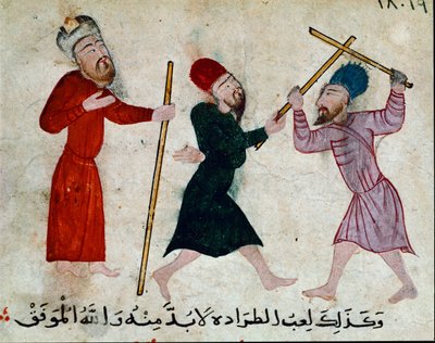 Islamisk kunst: Tegning på pergament fra Fatimid-perioden (10-11. århundrede) - Spil med pinde - Maleri på papyrus - Cairo, Museum for Islamisk Kunst af Islamic School