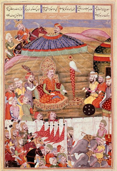 Islamisk kunst: "" Sohrab (Saharab) ser igen på Roustams telt""" Persisk miniature fra et manuskript af det episke digt "" Shahnameh"" (Shah Nama, Shahnama) (Kongernes Bog) af Ferdowsi (Firdawsi, eller Ferdawsi eller Firdousi, ca. 940-omkring 1020) (ms. 60 af Islamic School