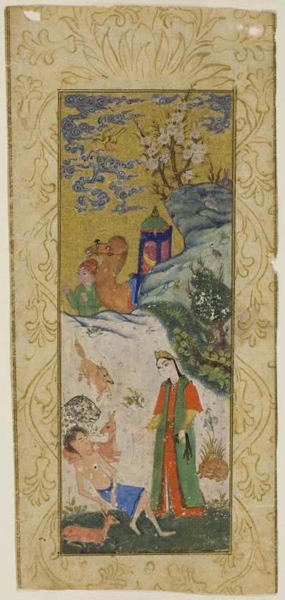 Layla besøger Majnun i ørkenen, side fra en kopi af Khamsa of Nizami af Islamic School