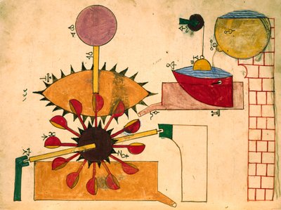 Vanddrevet ur, miniature, islamisk kunst af Islamic School