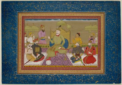 Yusuf Adil Shah tronede med de næste fire monarker af Bijapur, ca. 1750 (vellum) af Islamic School