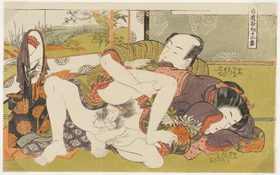 »Foran spejlet«, nr. 4 fra »Tolv kampe på kærlighedens vej« (Shikidō torikumi jūniban) af Isoda Koryusai