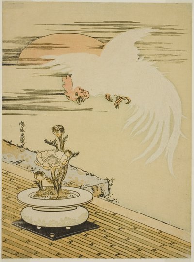 Pik, der flyver over Pot of Adonis af Isoda Koryusai