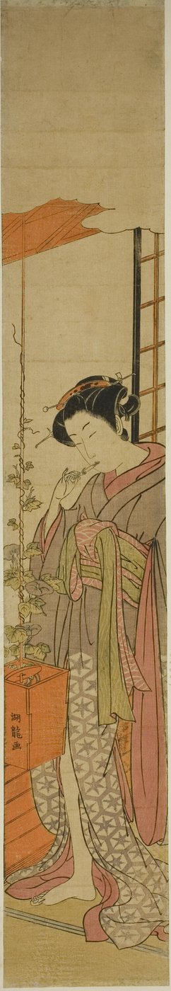 Kurtisane beundrer Morning Glories, mens hun renser sine tænder af Isoda Koryusai