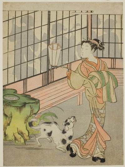 Courtesane ser tilbage på skygger på Shoji af Isoda Koryusai
