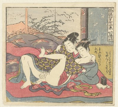 ungt kærlighedspar Twelve Views of Sophisticated Edo (serietitel) Furyu Edo junikei (serietitel på objekt) af Isoda Koryusai