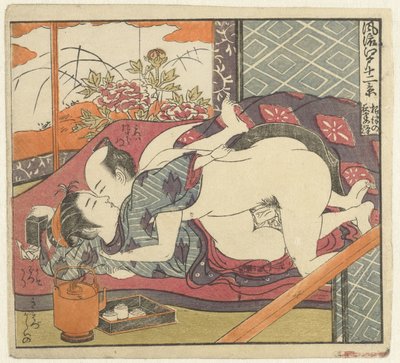 Kærlighedspar ved teservice Twelve Views of Sophisticated Edo (serietitel) Furyu Edo junikei (serietitel på objekt) af Isoda Koryusai