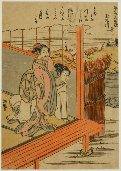 Pastor Tamashima Alle medlemsudgifter P Lovinse (Tamashima River, Hizen), fra serien af Isoda Koryusai
