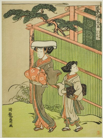 Nonnens aftenklokke (Bikuni no bansho), fra serien "Eight Views of Fashionable Human Relations (Furyu jinrin mitate hakkei)" af Isoda Koryusai