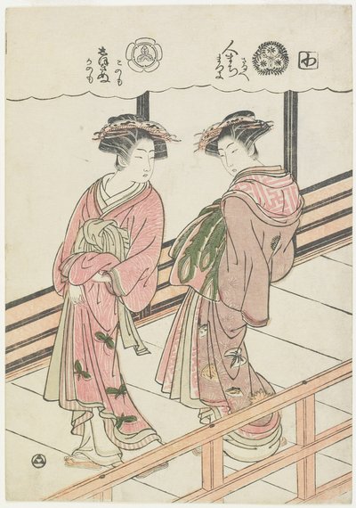 To kurtisaner på en veranda, 1777 (træblok i farver) af Isoda Koryusai