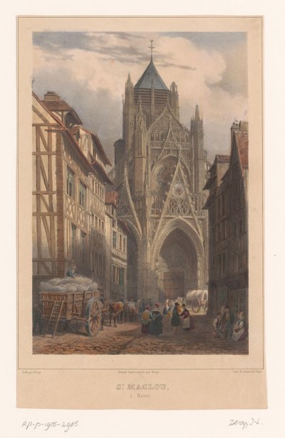 Udsigt over kirken Saint-Maclou i Rouen St. Maclou à Rouen (titel på objekt) Ansigter i Frankrig (serietitel) La France (serietitel) af Isodore Laurent Deroy