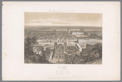 Zicht op Lyon en de katedraal fra Fourvière Lyons. Generelt billede taget fra Fourvières Hedendaags Frankrijk (serietitel) Frankrig i dag (serietitel) af Isodore Laurent Deroy