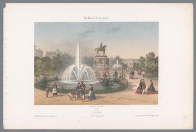 Zicht op de Place Napoléon te Lyon Lyons. Placer Napoleon (titel på objekt) Hedendaags Frankrijk (serietitel) Frankrig i dag (serietitel på objekt) af Isodore Laurent Deroy