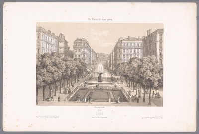 Zicht op de Place en de Rue Impériale te Lyon Lyons. Imperial Square and Street (titel på objekt) Hedendaags Frankrijk (serietitel) Frankrig i dag (serietitel på objekt) af Isodore Laurent Deroy