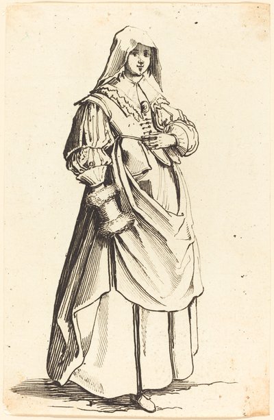 Bourgeoise med muffe, vendt mod højre af Israel Henriet after Jacques Callot