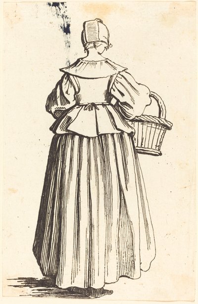 Bondekone med kurv, set bagfra af Israel Henriet after Jacques Callot