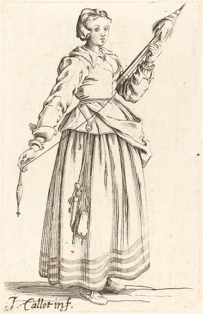 Ung kvinde med fjerntliggende, højrevendt af Israel Henriet after Jacques Callot