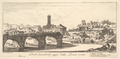 Senatorial Bridge, nykyään nimeltään Ponte Rotto (Broken Bridge), n.1748 (kaiverrus) af Israël Silvestre