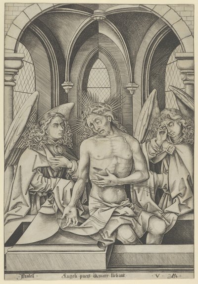 Kristus som sorgens mand mellem to engle, ca. 1500., ca. 1500. af Israhel van Meckenem