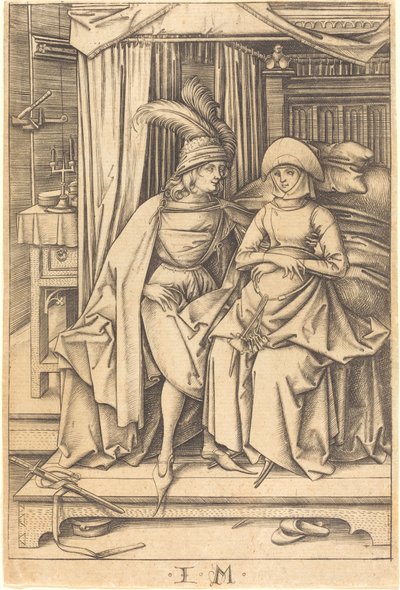 Par siddende på en seng, ca. 14951503. af Israhel van Meckenem
