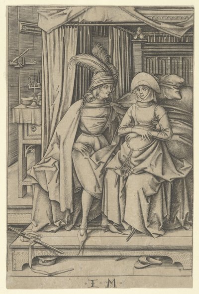 Par siddende på en seng, fra Scenes of Daily Life,.n.d. af Israhel van Meckenem