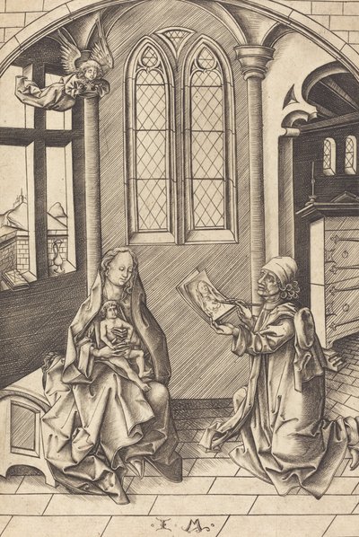 Sankt Lukas tegner et portræt af jomfruen, ca. 1475. af Israhel van Meckenem