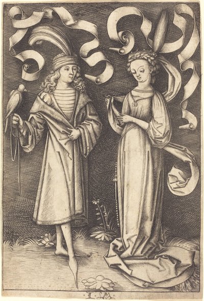 Falkonereren og ædle dame, ca. 14951503. af Israhel van Meckenem