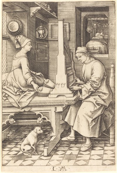 Orgelspilleren og hans hustru, ca. 14951503. af Israhel van Meckenem
