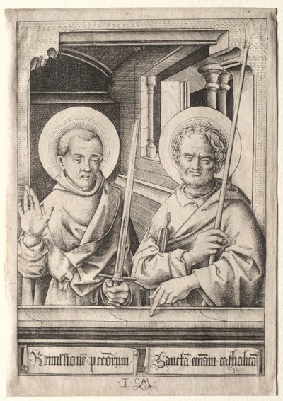 De tolv apostle: Sankt Simon (?) og Sankt Matthæus af Israhel van Meckenem