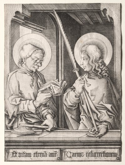 De tolv apostle ved gotiske vinduer: Sankt Matthias og Sankt Judas Thaddeus. af Israhel van Meckenem