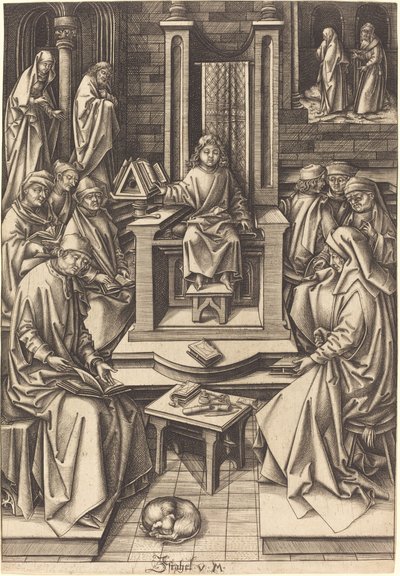Kristus blandt lægerne af Israhel van Meckenem after Hans Holbein the Elder