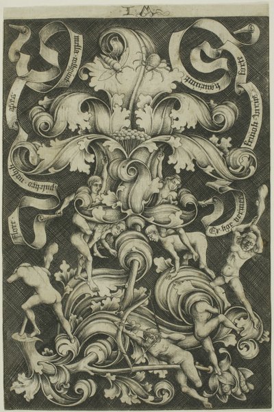Ornament med blomst og otte vilde mennesker af Israhel van Meckenem the younger