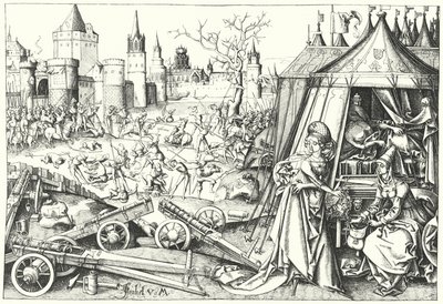 Halshugningen af den assyriske general Holofernes af israelit Judith af Bethulia, fra digtet Judith (gravering) af Israhel van the Elder Meckenem