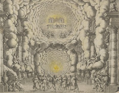 Design til et teatersæt skabt af Giacomo Torelli da Fano til balletten 