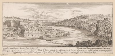 Udsigt over Lyon i et sving af Saône Veue de Lyon quand on y descend par la Saone (titel på objekt) af Israël Silvestre