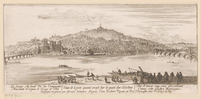 Udsigt over Lyon fra banken ved Celestine-klosteret Veue de Lyon quand on est sur les quais des Celestins (titel på objekt) af Israël Silvestre