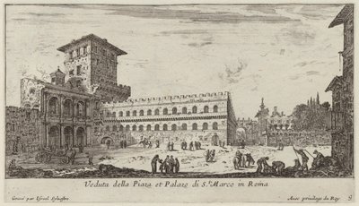 Udsigt over Piazza og Palazzo di San. Marco i Rom af Israël Silvestre