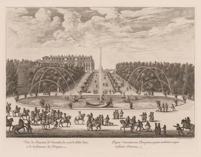 Udsigt over Château de Versailles fra siden af ​​gyden og dragefontænen af Israël Silvestre