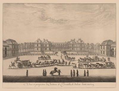 Udsigt og perspektiv af slottet i Versailles, inde fra anti-gården, 1664. af Israël Silvestre