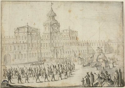 Religiøs procession på vej ind i Schloss Mirabell, Salzburg af Israël Silvestre the Younger