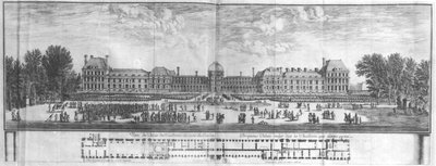 Udsigt over Palais des Tuileries fra haverne (gravering) (bw foto) af Israël Silvestre the Younger