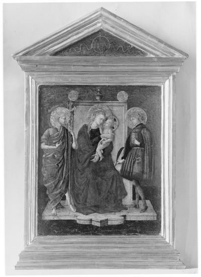 Madonna og barn på tronen med Johannes Døberen og en anden hellig. af Italian