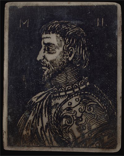 Buste af en skægget mand med udsmykket brystplade vendt mod venstre af Italian 16th Century
