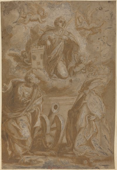 Sankt Barbara i herlighed med de hellige Nicholas og Hieronymus af Italian 16th Century