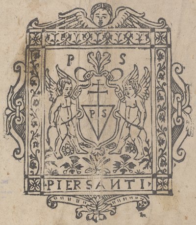 To Putti med skjold indskrevet Pier Santi af Italian 16th Century