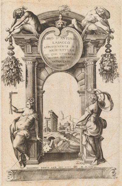 Bog, der tilhører arkitekturen [Titelside] af Italian 16th Century, after Antonio Labacco, published by Giovanni Boni