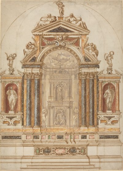 Et kunstfærdigt alter af farvet marmor prydet med skulpturer af Italian 17th Century