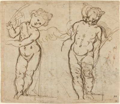 To stående Putti [recto] af Italian 17th Century