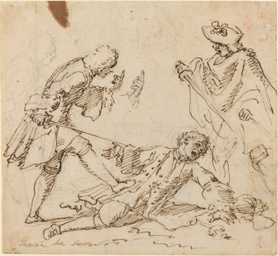 Tre mænd kæmper af Italian 17th or 18th Century