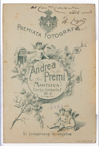 Bagsiden af postkortet portrætterer maleren Albano Lugli af Italian Photographer